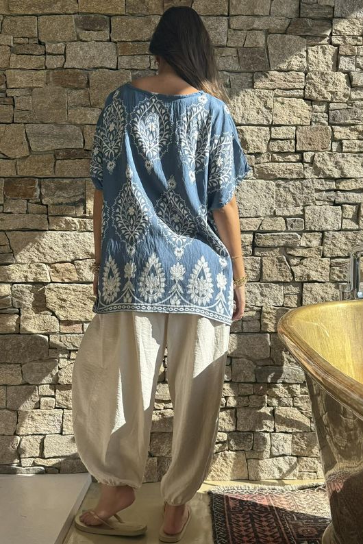 Yara Morrocan Box Top Denim